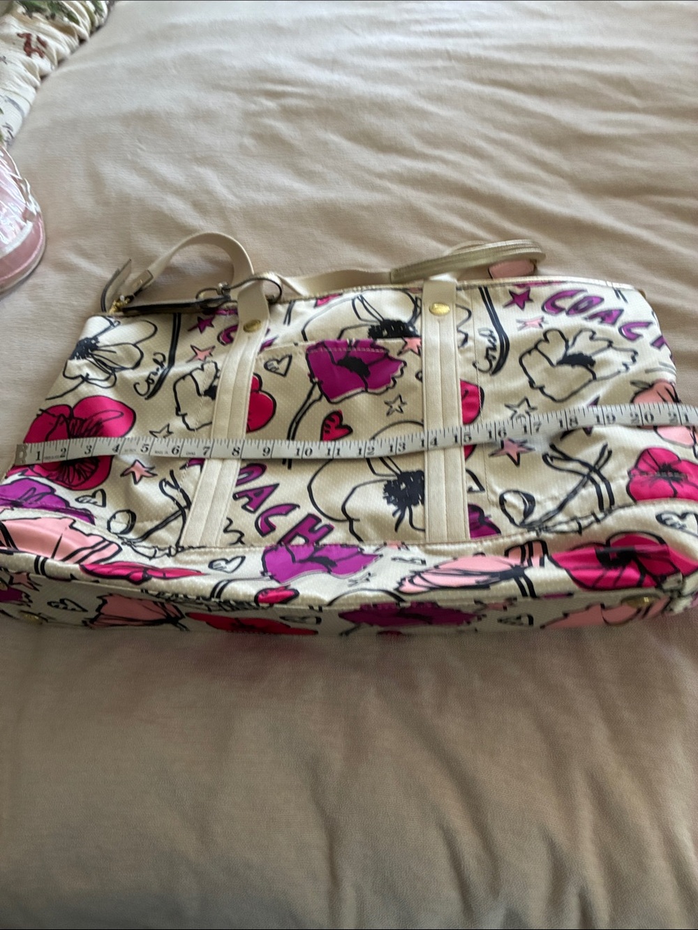 Coach Floral Graphic Tote in Off White, Pink & Magenta - Picture 6 of 9